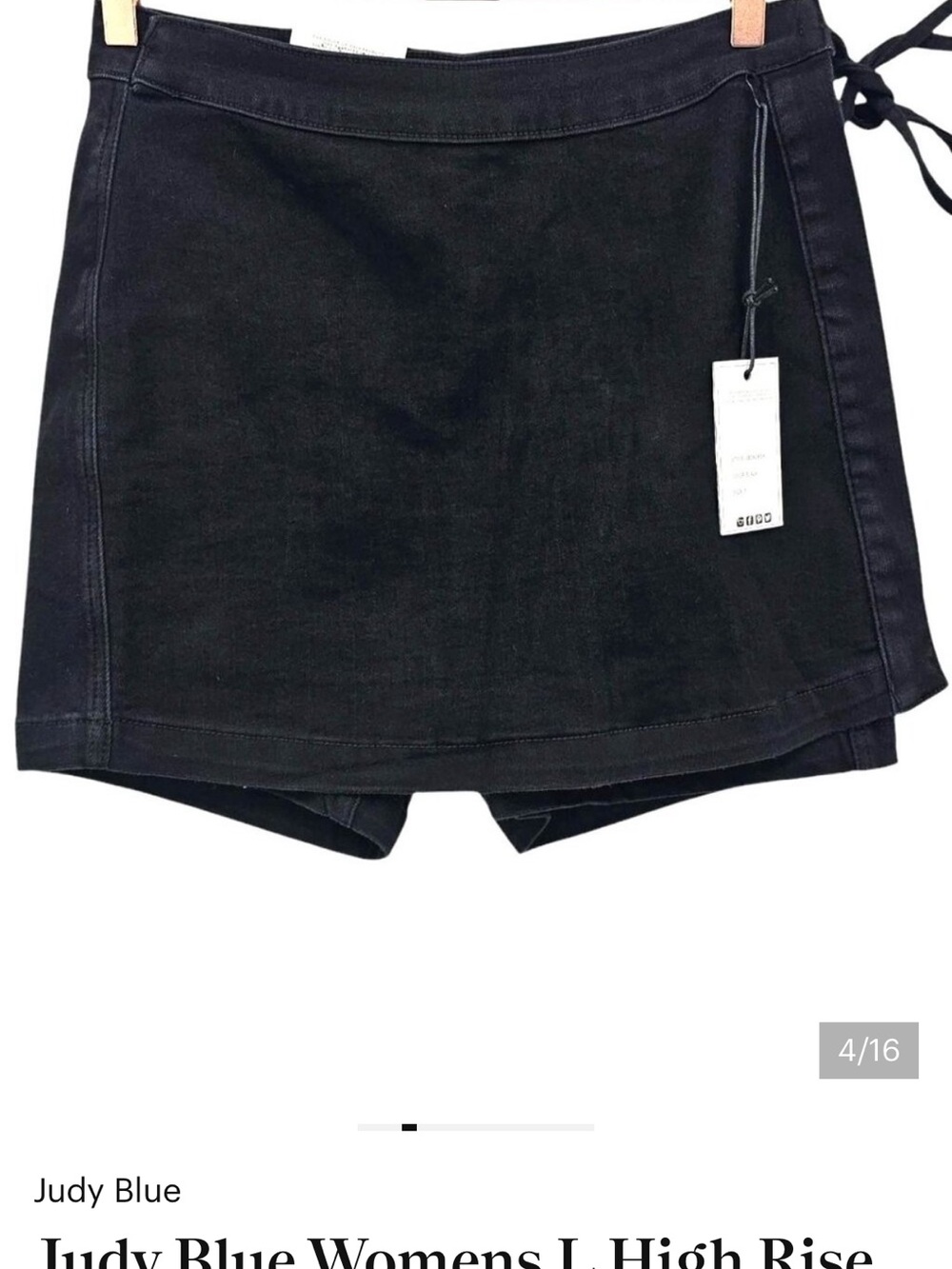 Judy Blue Womens L High Rise Side Tie Denim Skort In Black NWT